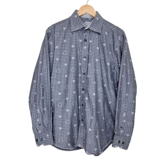 Bugatchi Uomo Shaped Fit Houndstooth Men's Long Sleeve Button Shirt - Large - Picture 1 of 7